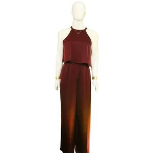 1990s Vintage Burgundy Halterneck Wide-Leg Jumpsuit